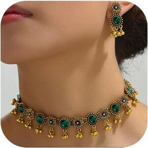 Indian Jewelry Sets for Women Boho Flower Beaded Necklace Earrings Ethnic Access